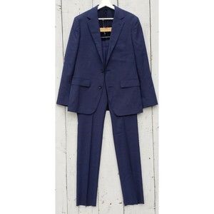 Bonobos Italian Tollegno Texture Navy Wool Suit Blazer Jacket 38R / 32 Pant Slim